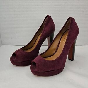 Coach Women's Suede Peep Toe Platform Pumps Heels Size 5B, Plum/Purple.4.5"Heel